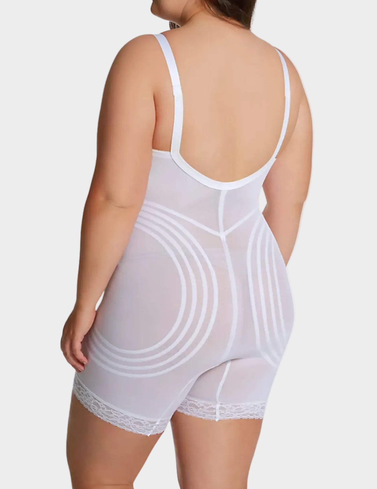 Back view of plus size model wearing RAGO Style 9071 in White