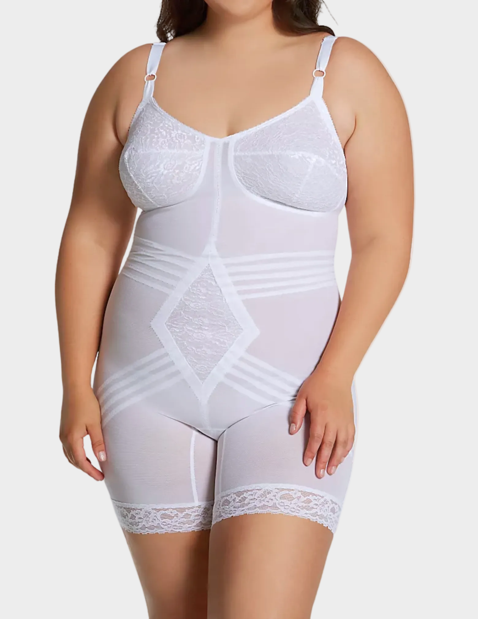 Front view of plus size model wearing RAGO Style 9071 in White