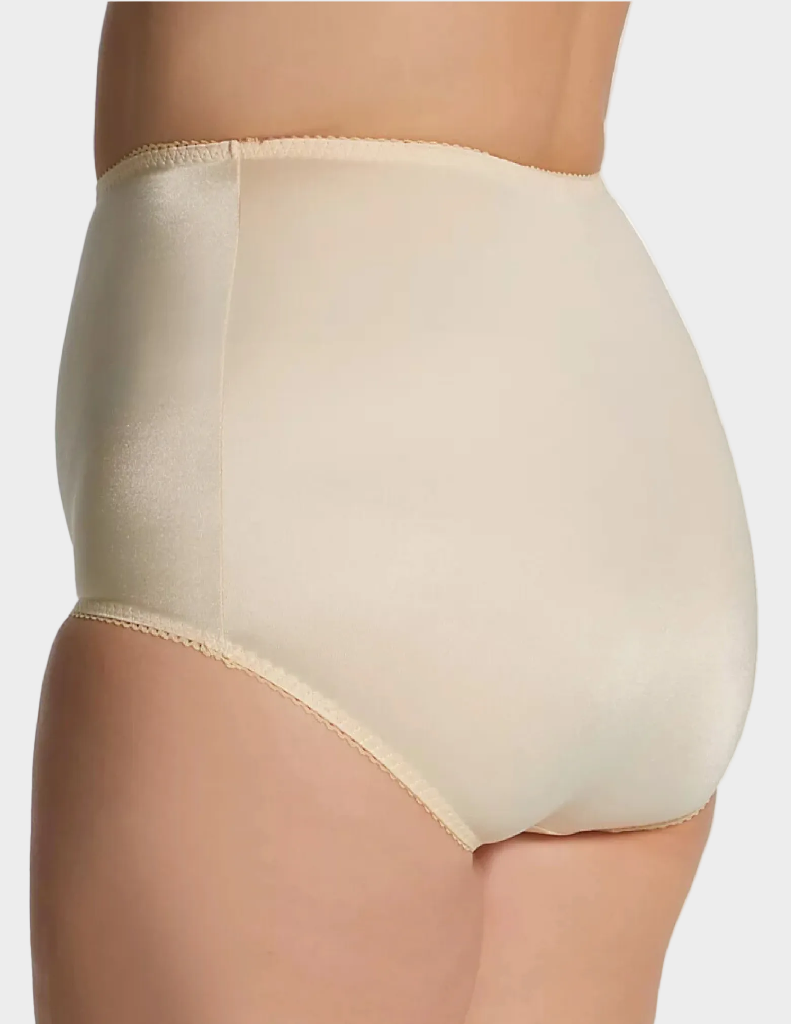 Back view of plus size model wearing Rago 910 Beige smoothing panty
