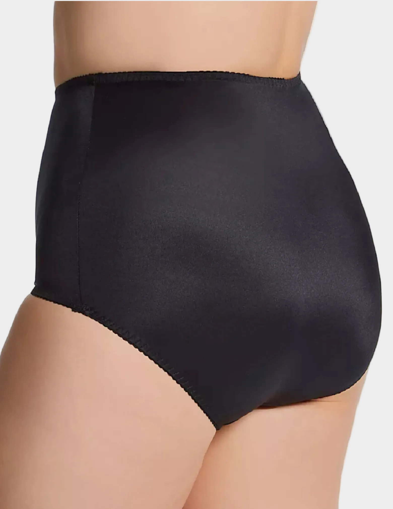 Back view of plus size model wearing Rago 910 smoothing panty in black