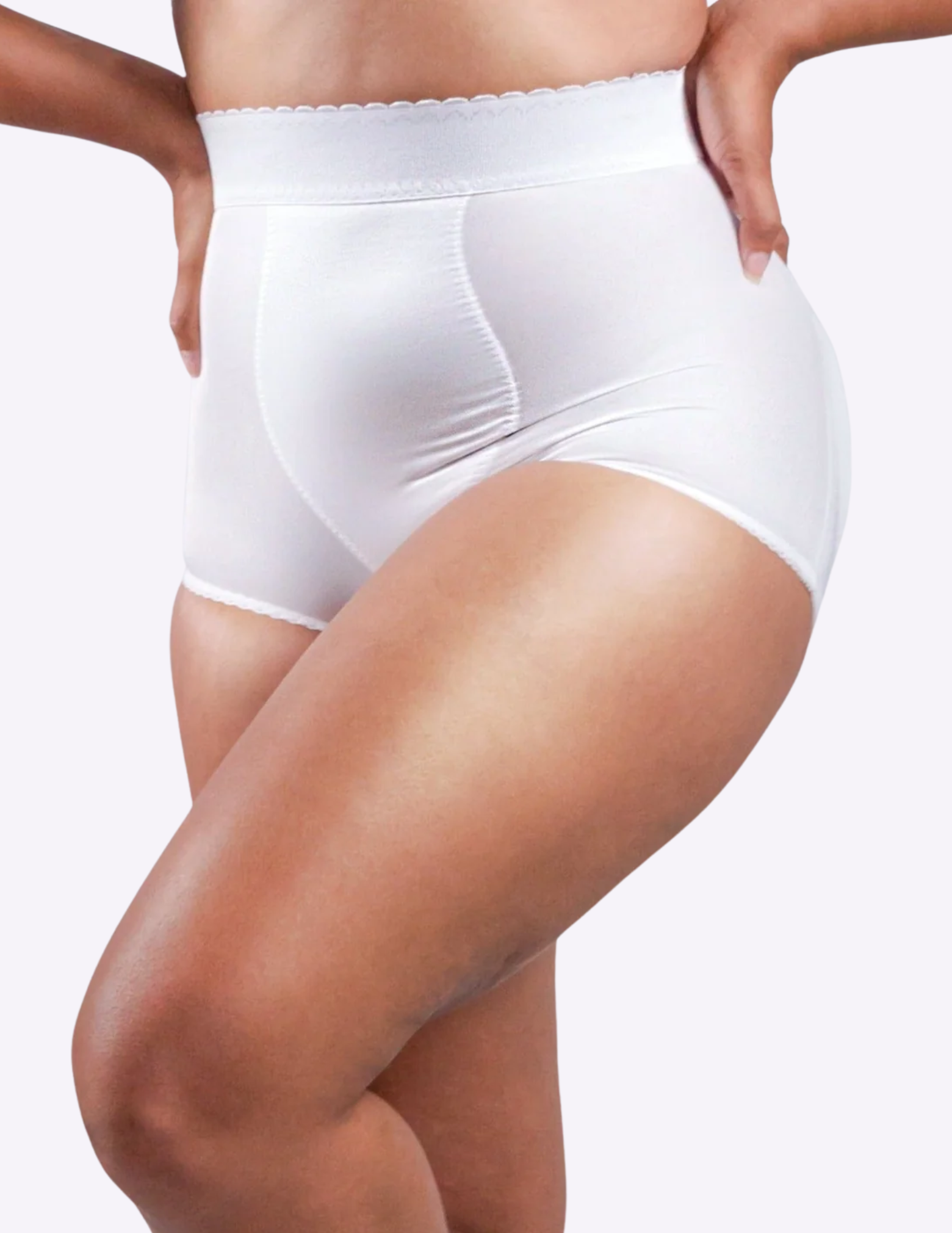 front view of model wearing white Rago 915 padded panty