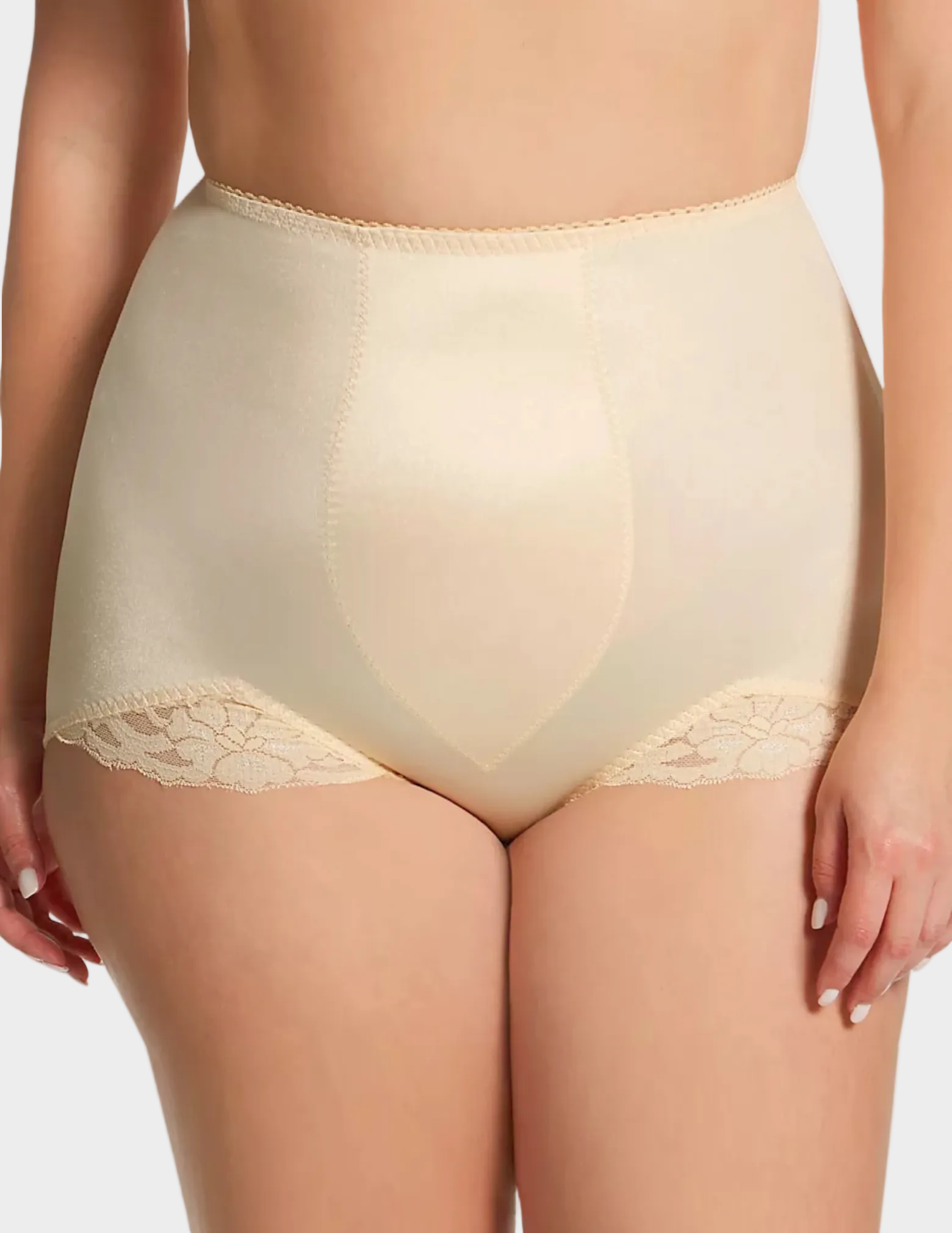 Front view of a model wearing Rago 919 beige shaping panty