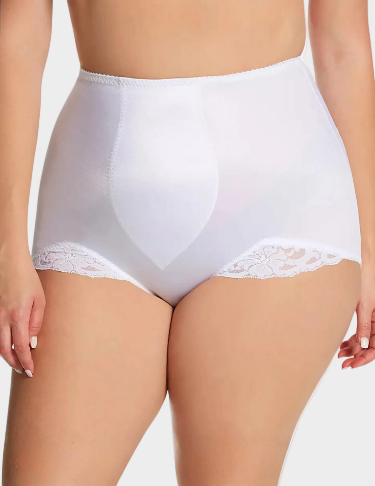 Front view of a model wearing Rago 919 white shaping panty