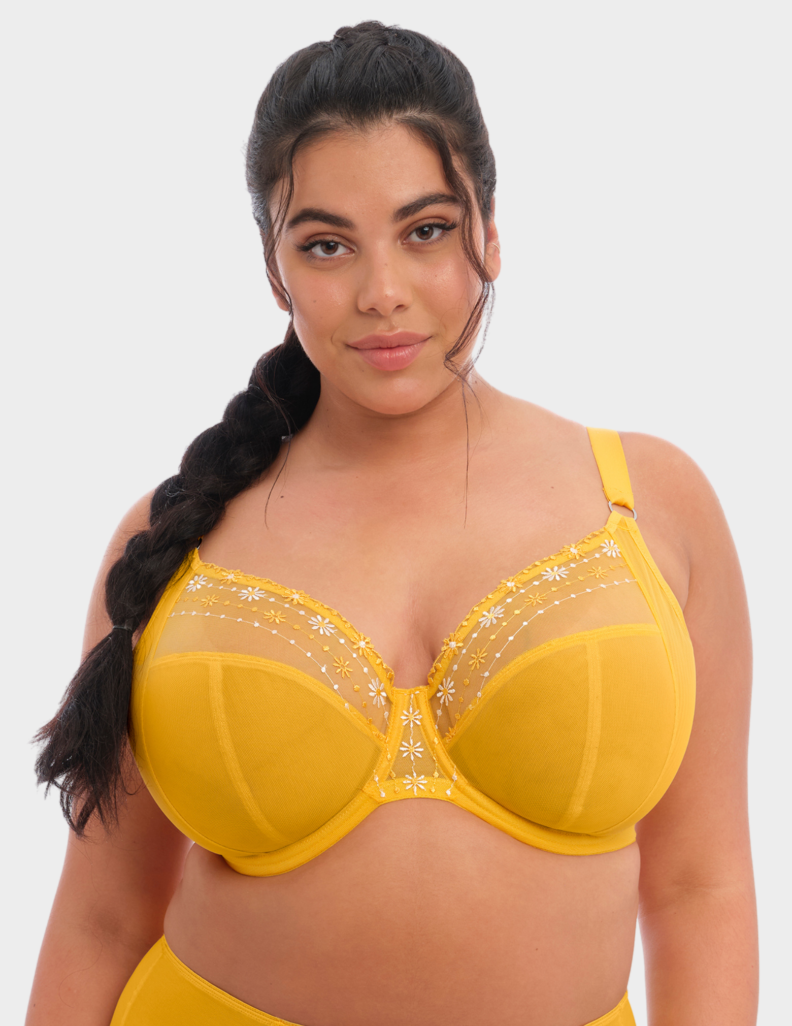 Front view of a model wearing Elomi Matilda plunge bra in daisy