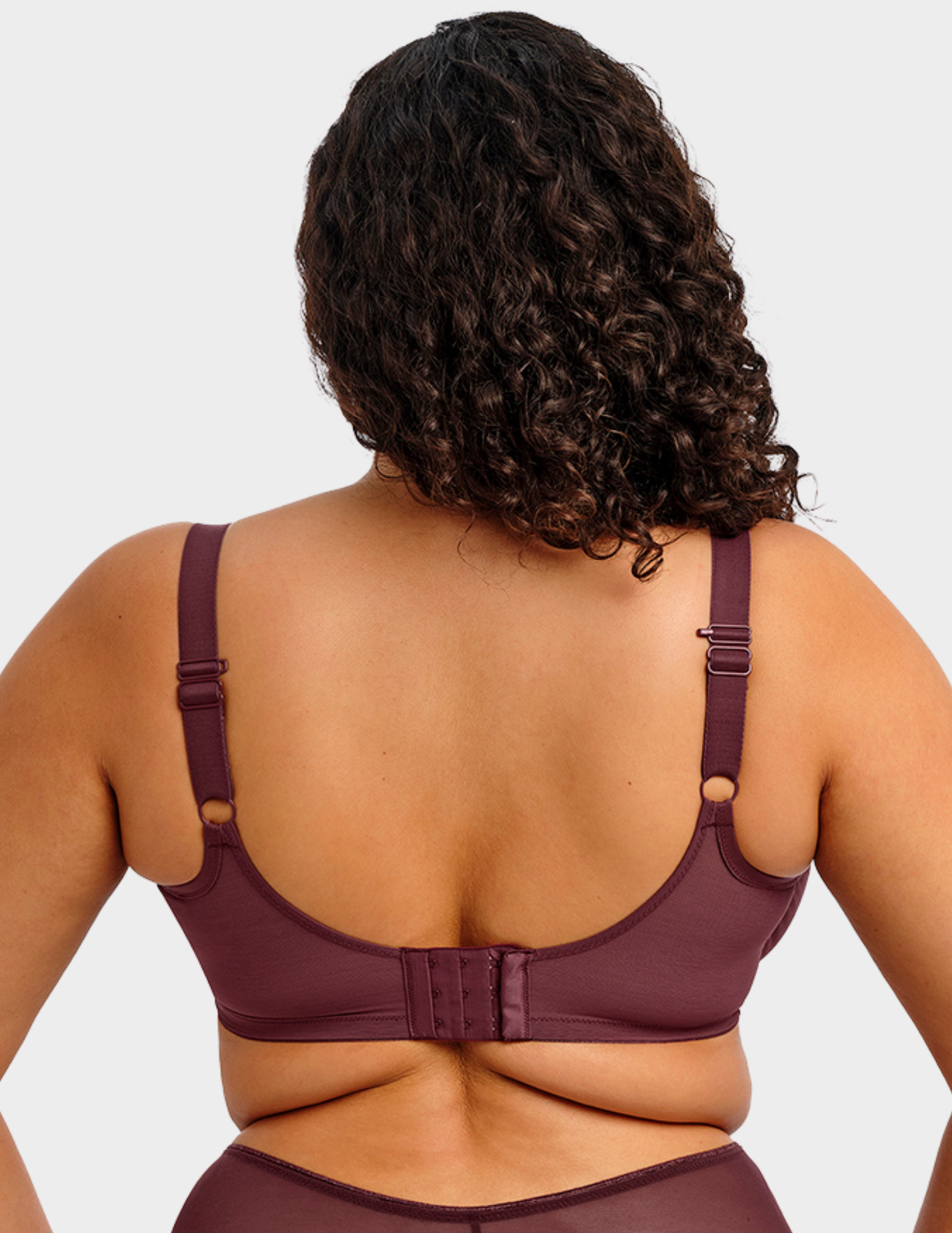 Back view of a model wearing Elomi Matilda plunge bra in sugarplum