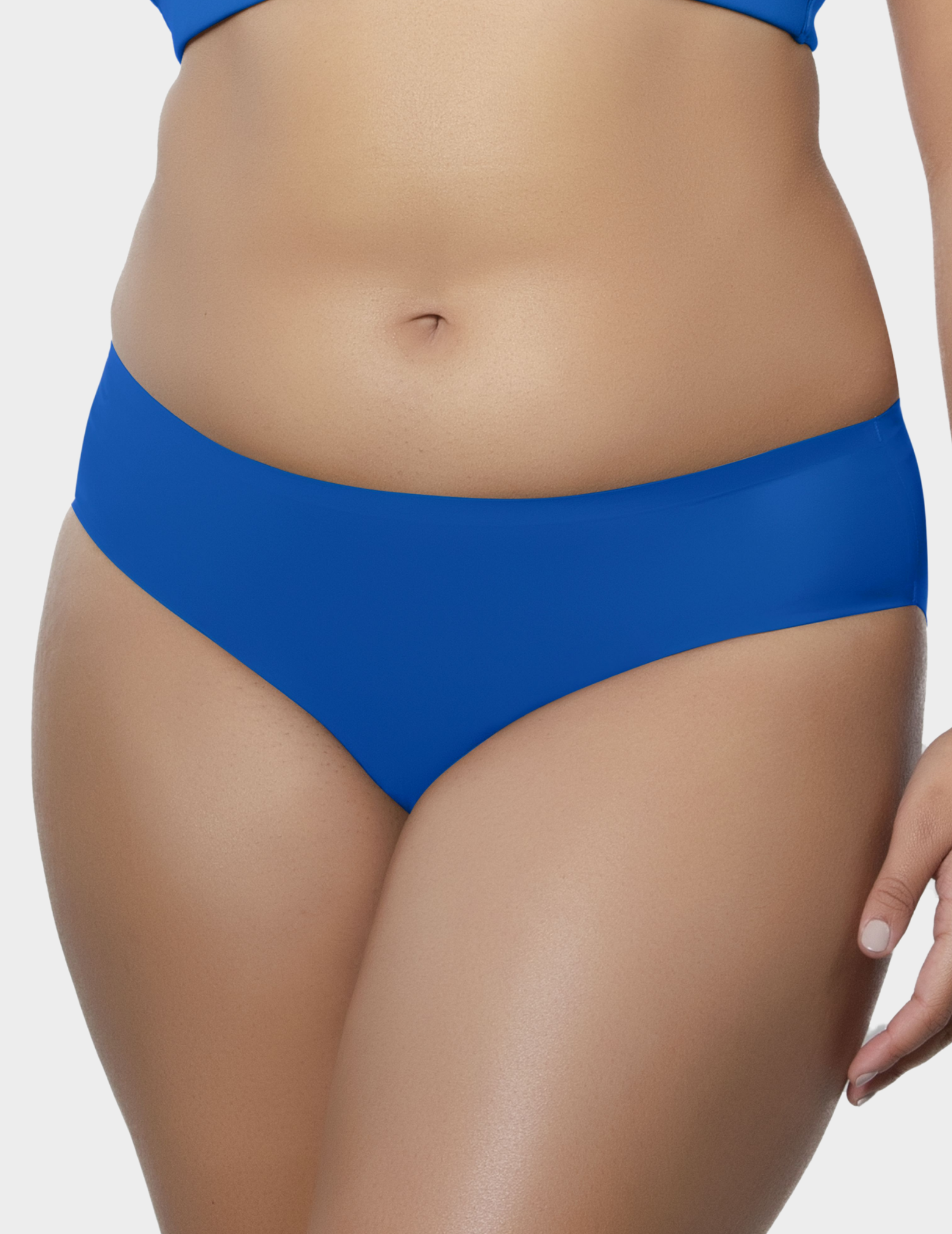 Front view of a model wearing Parfait Bonded hipster panty in nautical blue