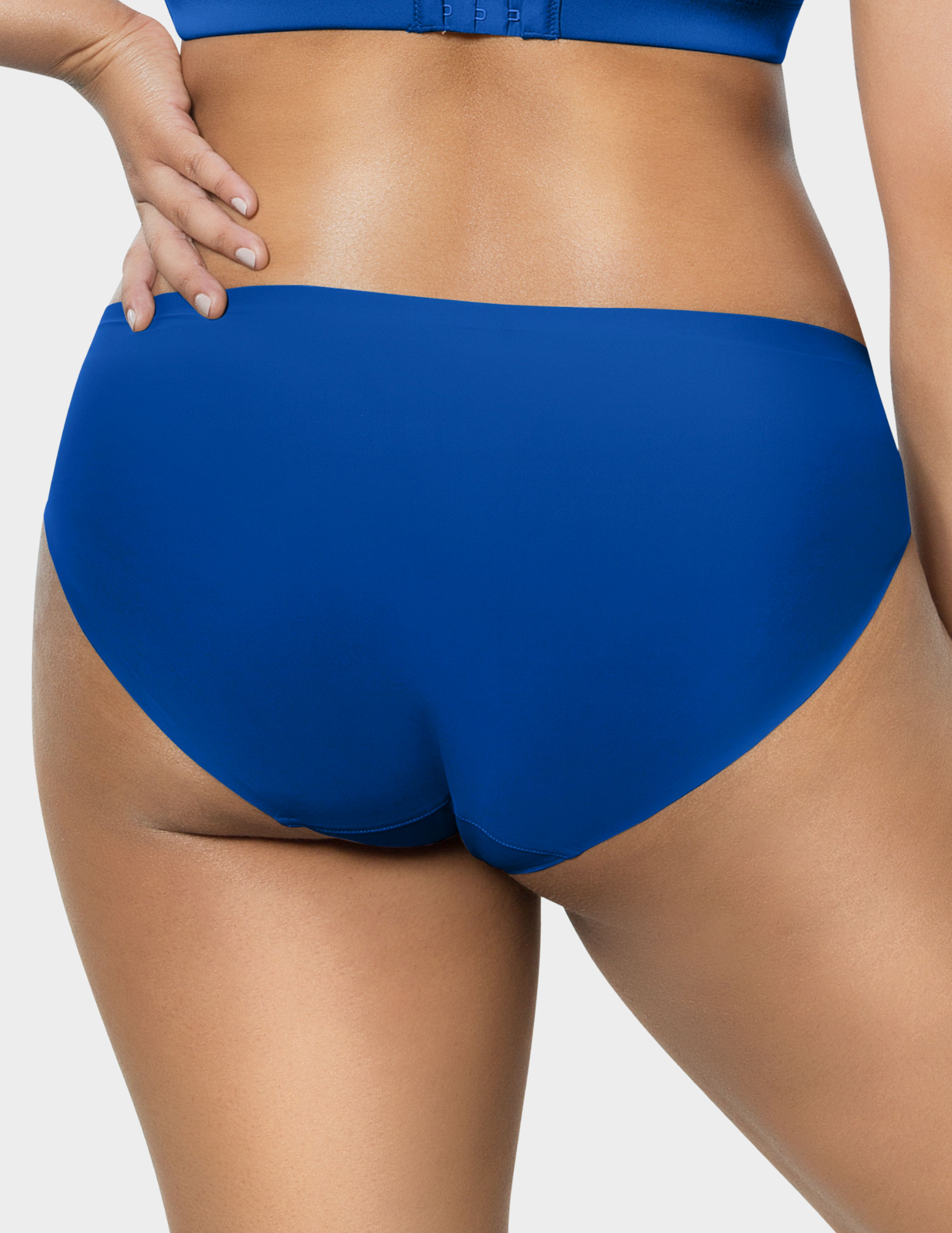 Back view of a model wearing Parfait Bonded hipster panty in nautical blue
