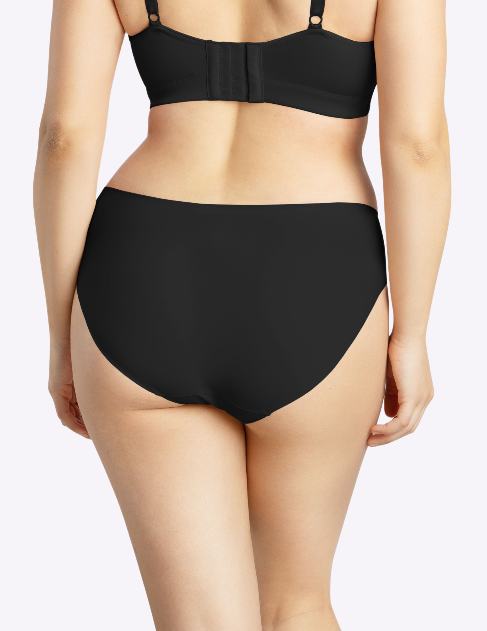 Back view of a model wearing bonded panty in black