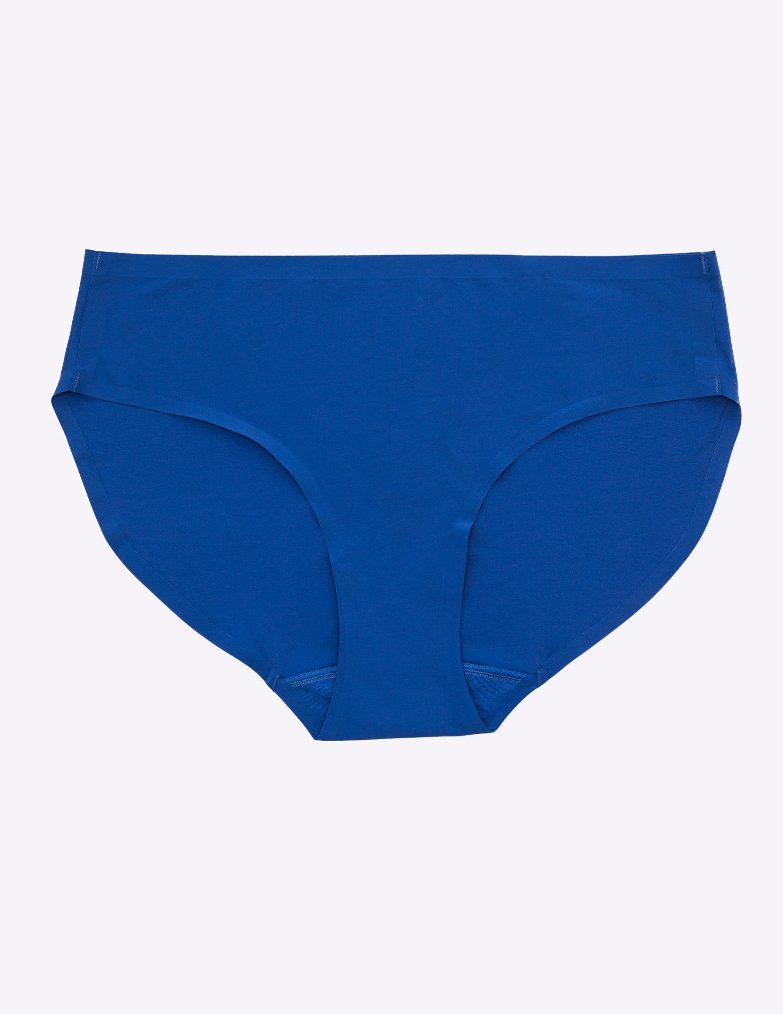 Flat lay of blue seamless hipster underwear on a white background