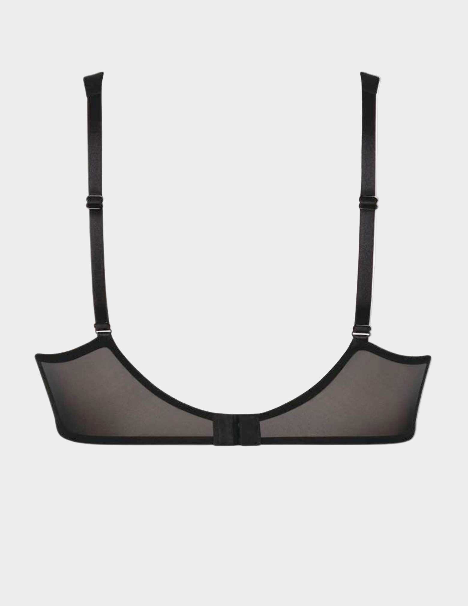 Black bra with mesh panels on a white background