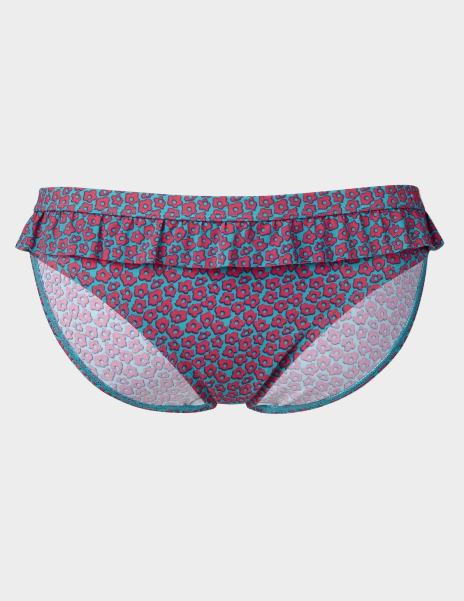 pink and blue floral ruffled swim bottom
