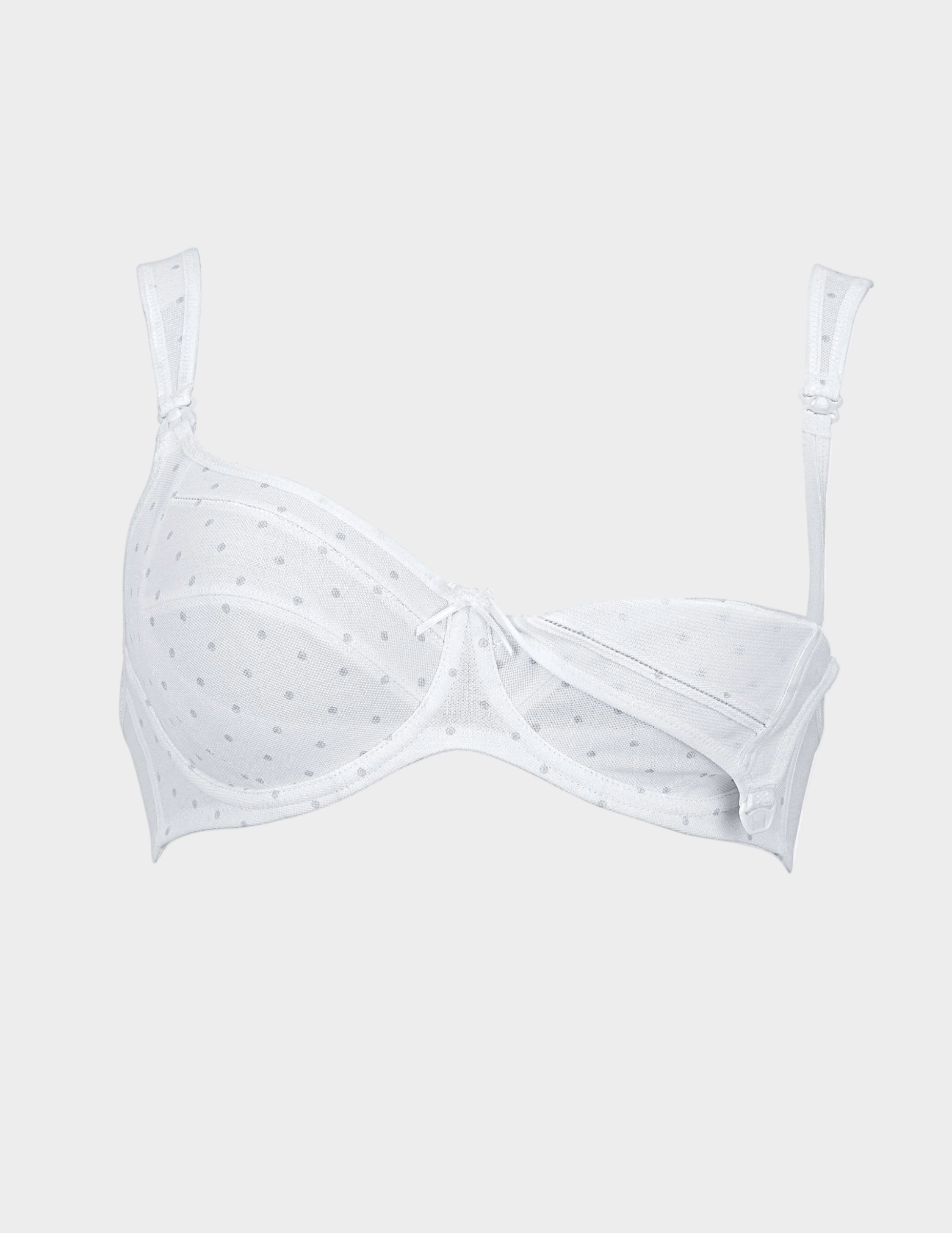 white nursing bra with polka dot pattern unclipped