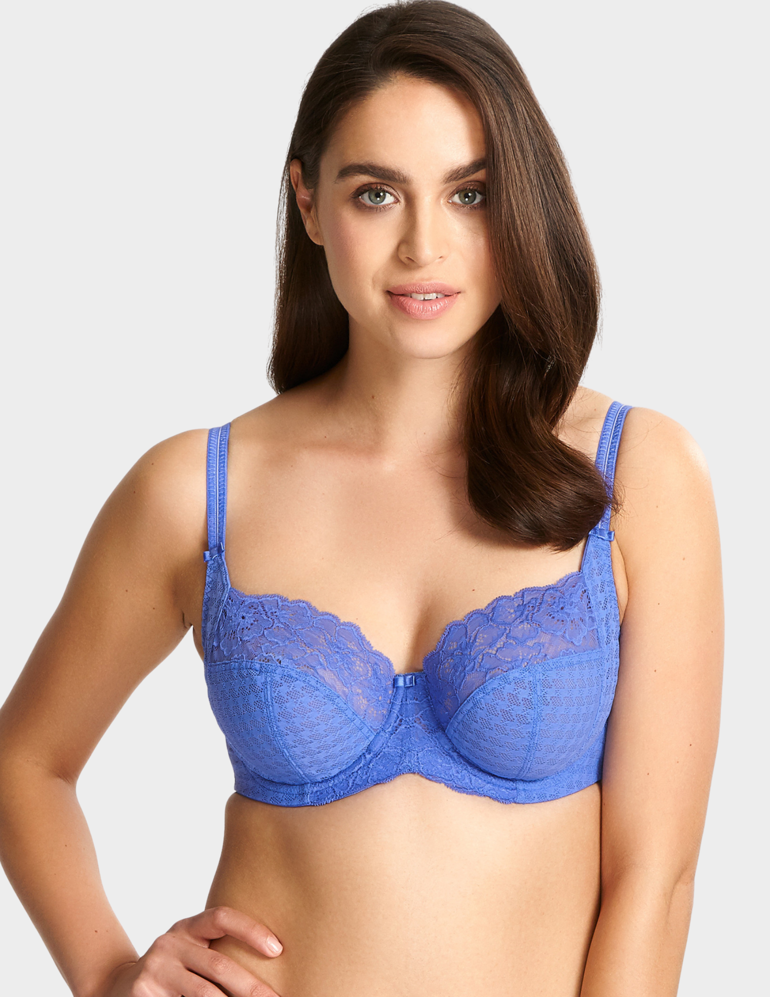 Front view of a model wearing Panache Envy bra in Cornflower blue