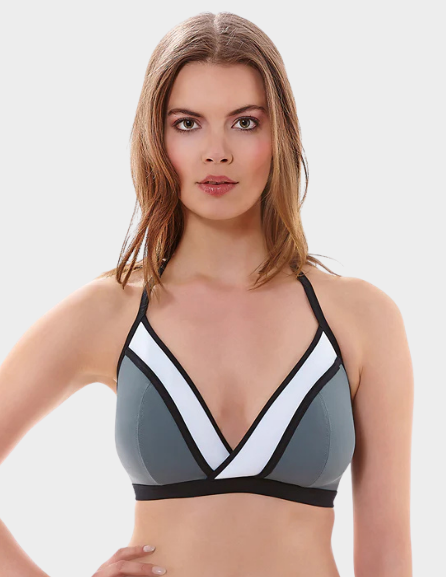 Front view of a model wearing Freya Bondi triangle bikini top