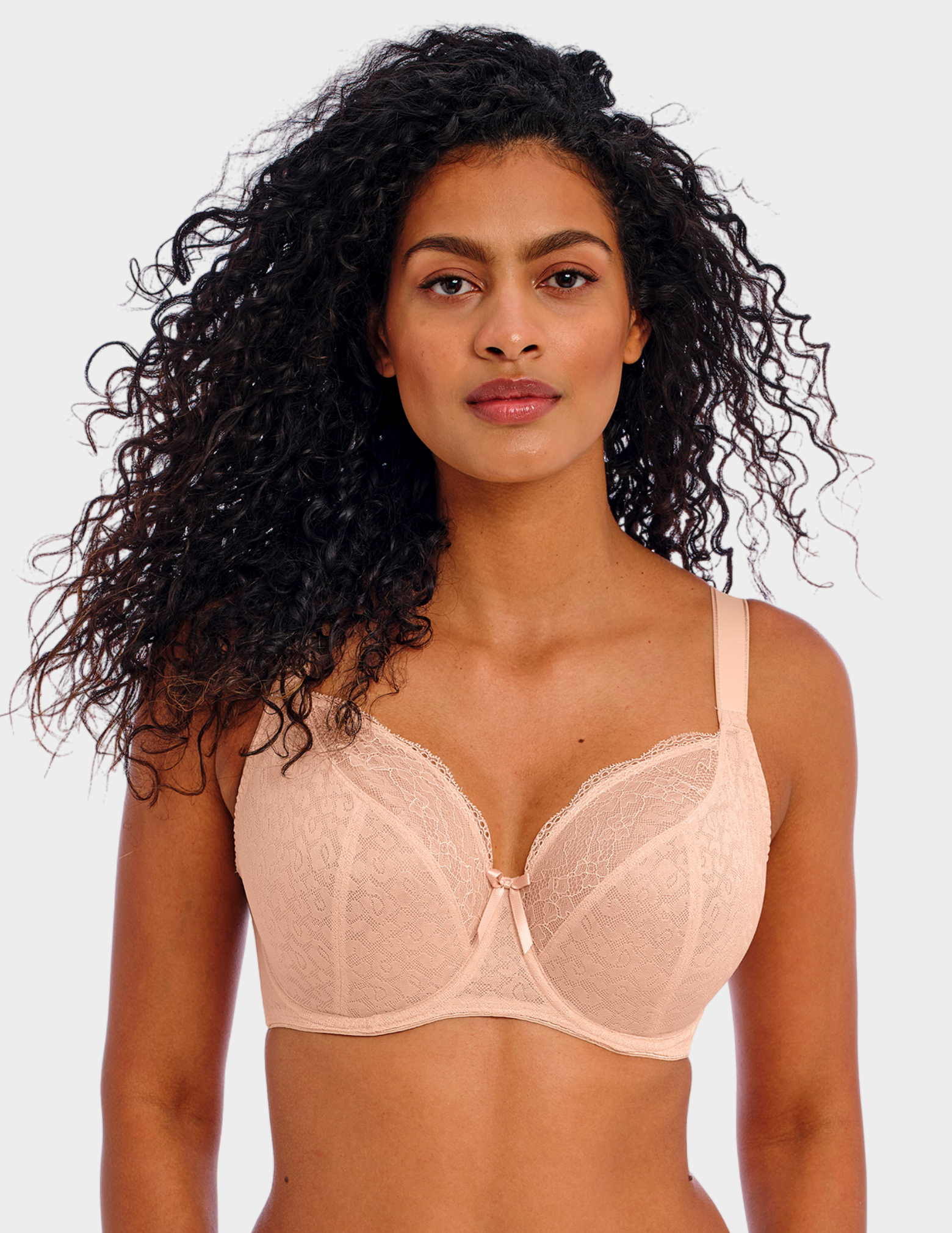 Front view of a model wearing Freya Fancies bra in Natural Beige