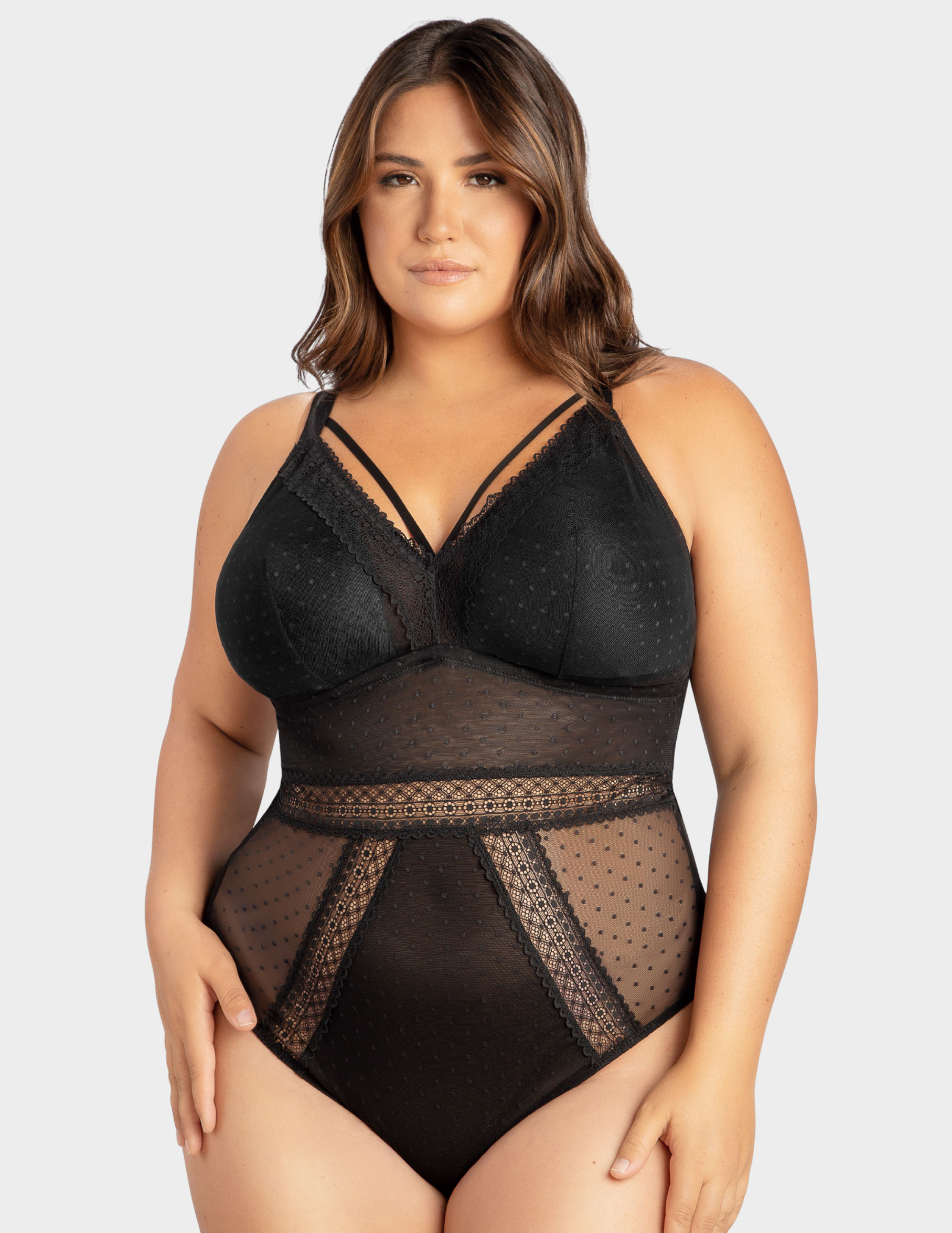 Front view of a model wearing Parfait Mia bodysuit in black