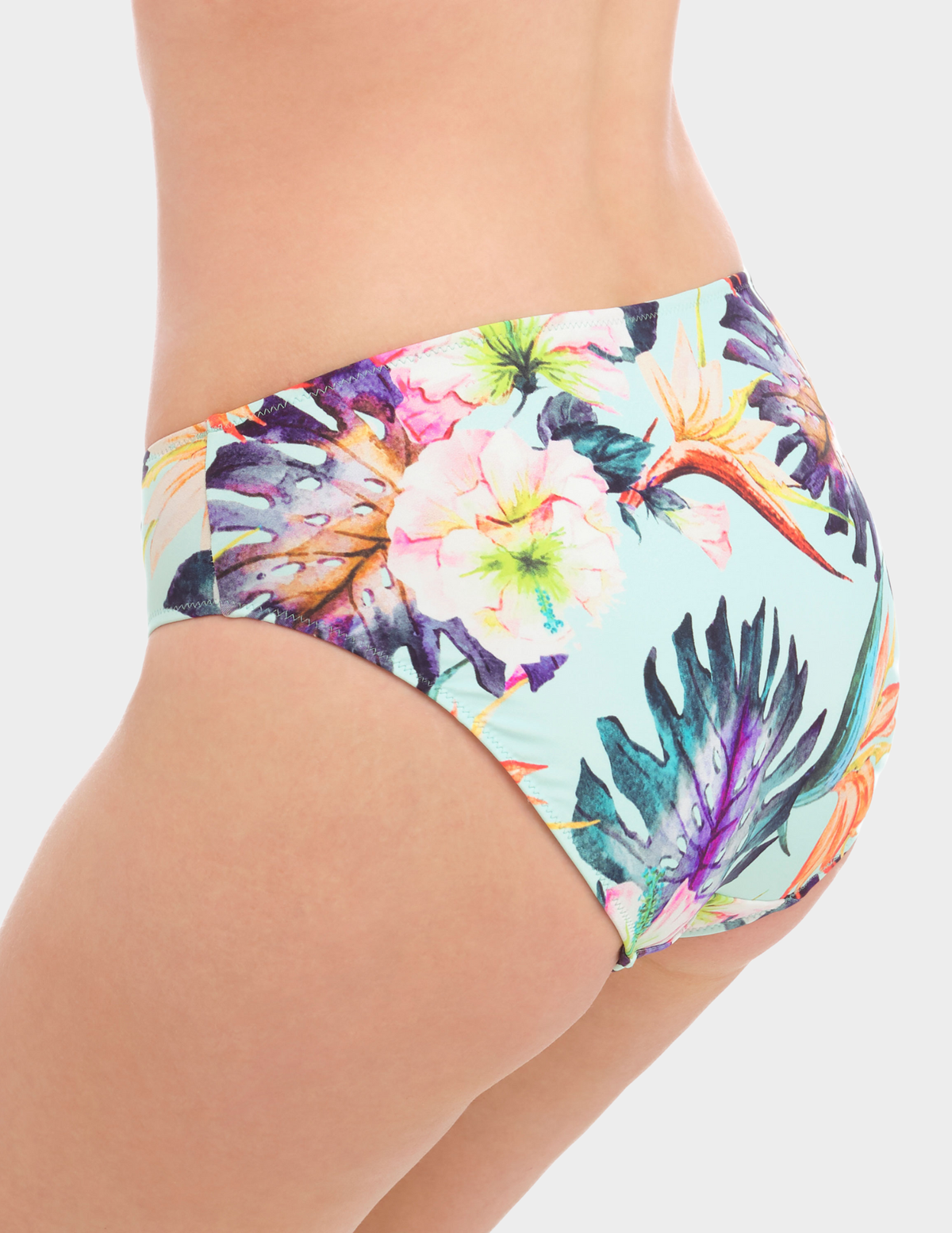Side view of a model wearing Fantasie Paradiso swim brief in Soft Mint