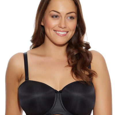 ELOMI SMOOTHING EL1230 BLACK UNDERWIRED MOLDED STRAPLESS BRA front with straps