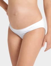 front view of pregnant woman wearing white underwear