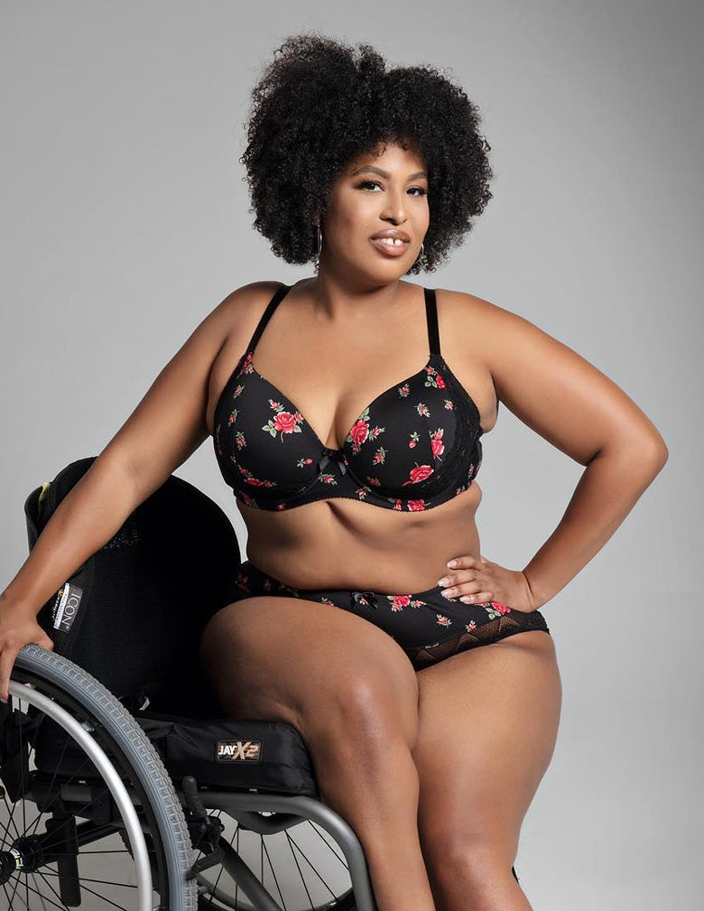 Parfait Casey 2801 Black Floral Print Plunge Molded Bra