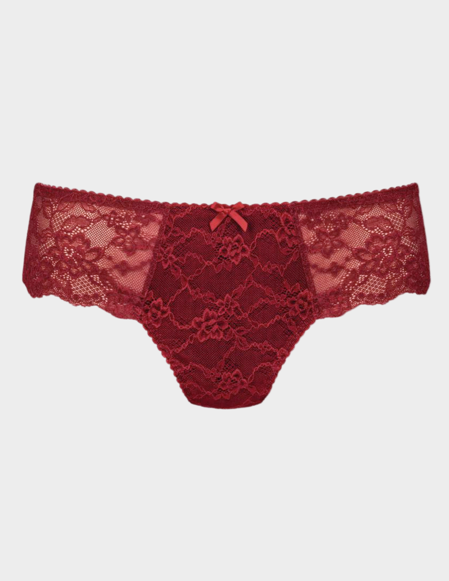 Red lace underwear on a white background