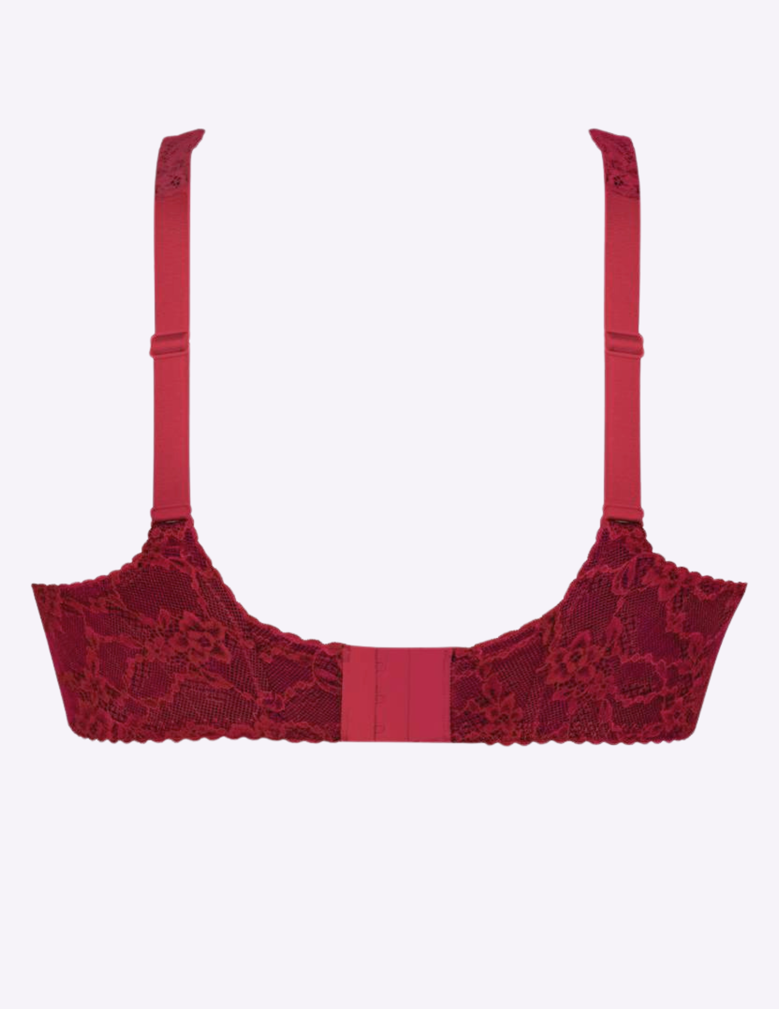 Red lace bra on a light grey background