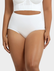 Front view of a model wearing Casey High Waisted Control Panty in Pearl White