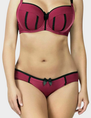 Front view of a model wearing Charlotte low rise bikini panty in Rio Red