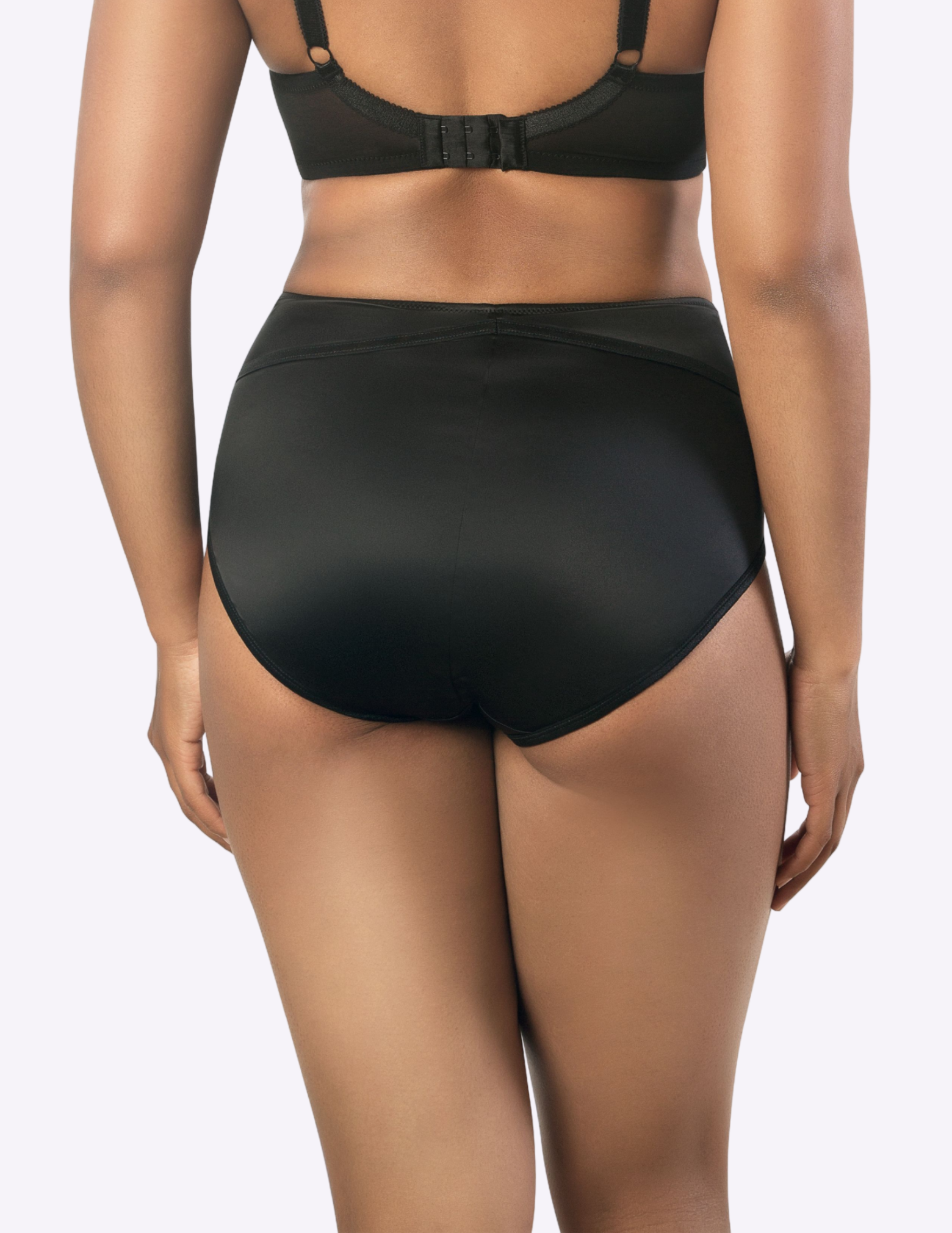 Back view of a model wearing Charlotte high waisted panty in Black