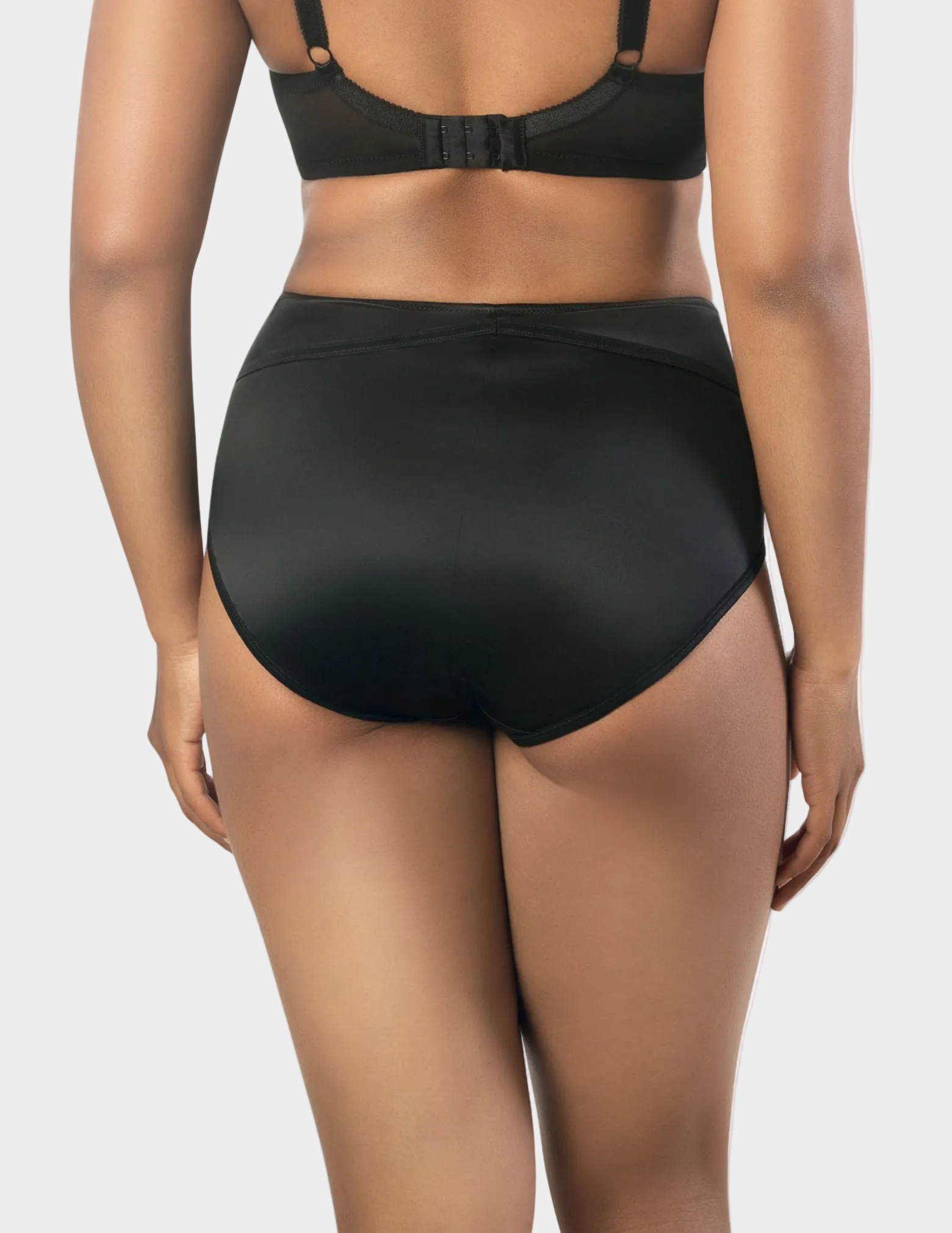 Back view of a model wearing Charlotte high waisted panty in Black