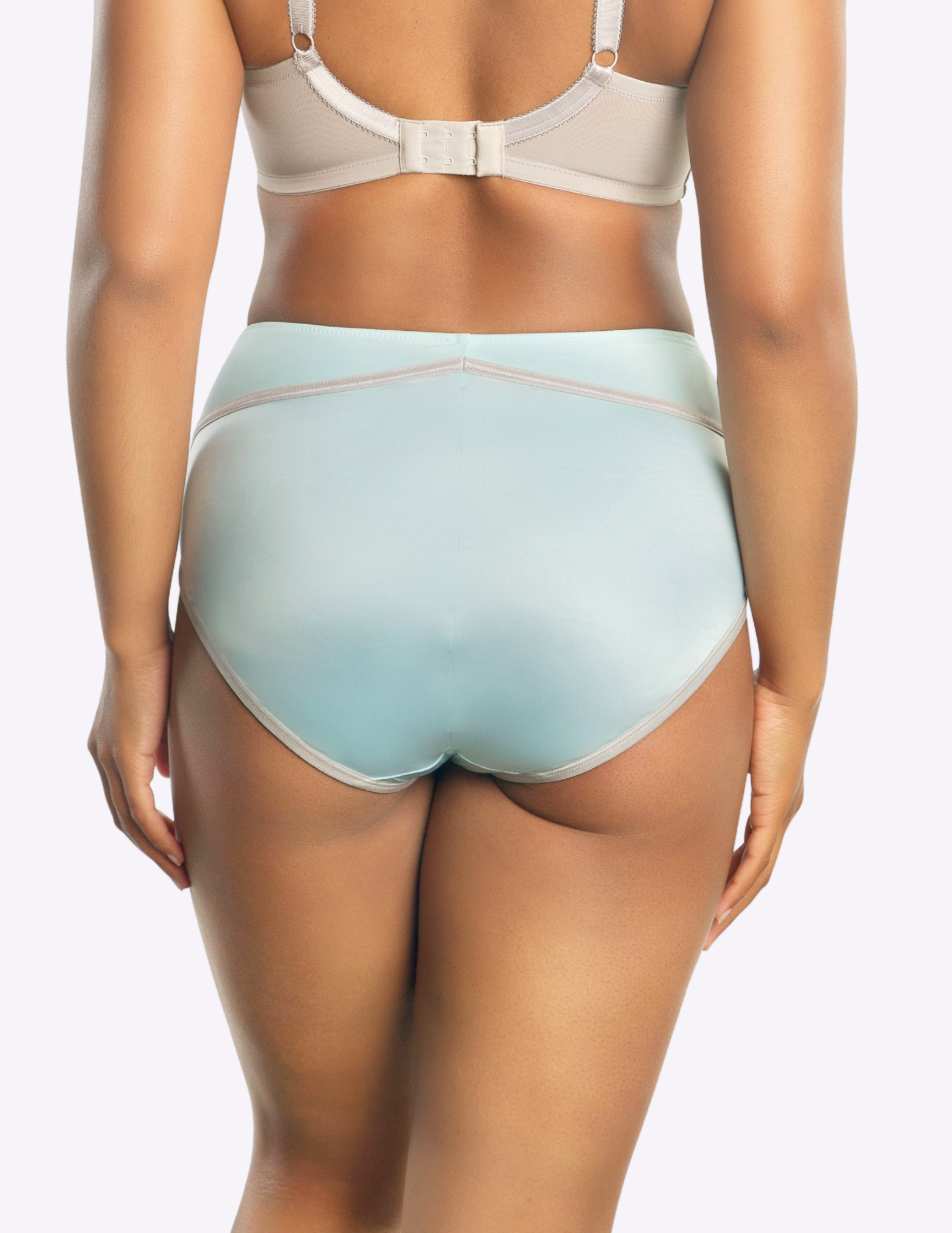 Back view of a model wearing Charlotte high waisted panty in Seaglass Green