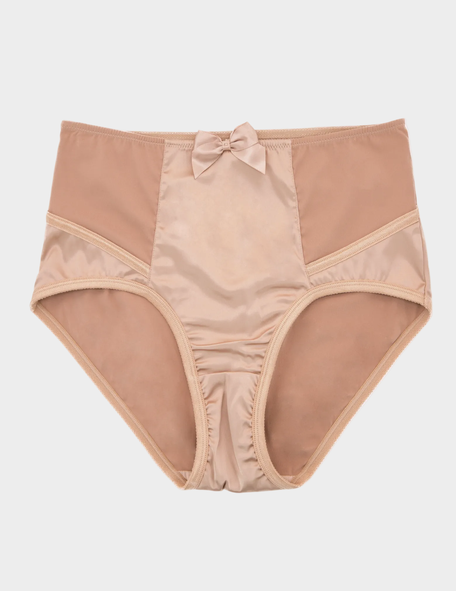 Beige women's underwear with a bow on a white background