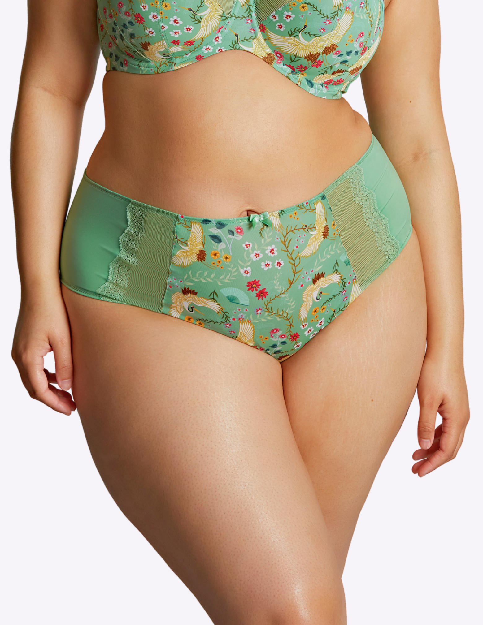 Front view of model wearing esme brief in wonderland