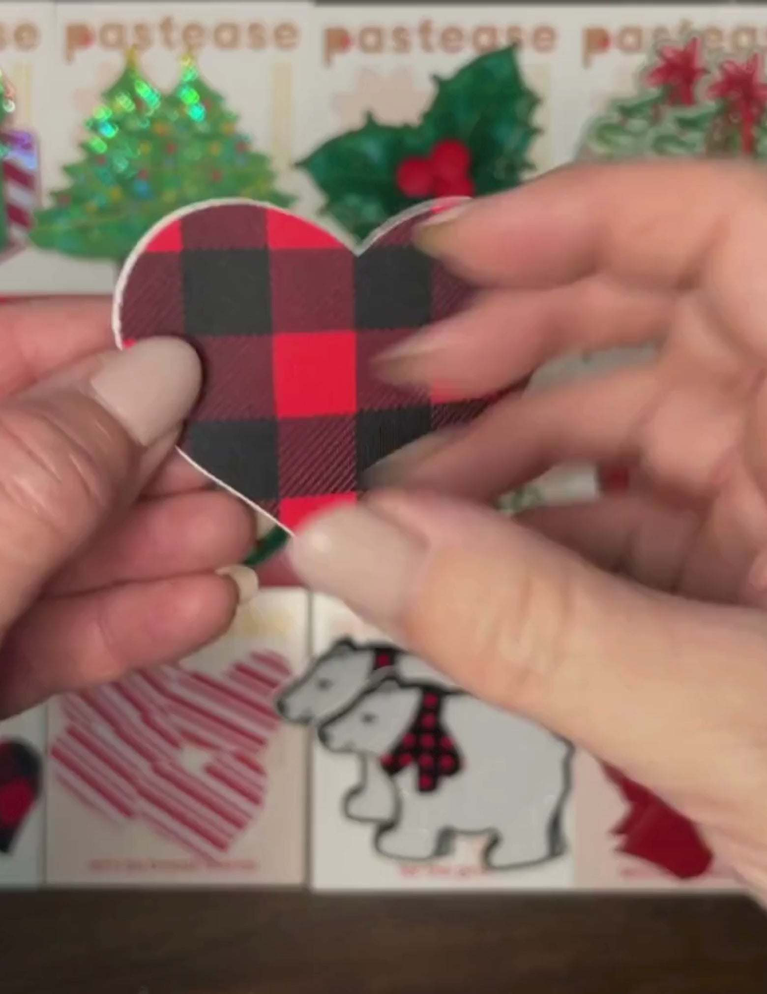 Load video: Buffalo Plaid Red Heart Nipple Covers