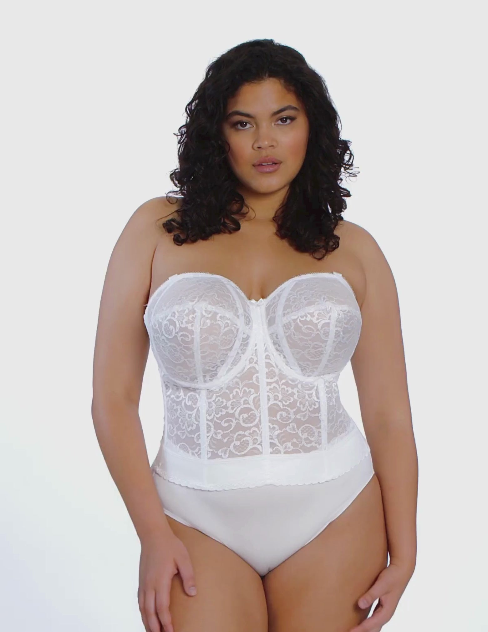 Load video: Lace Bridal Longline Bustier Bra