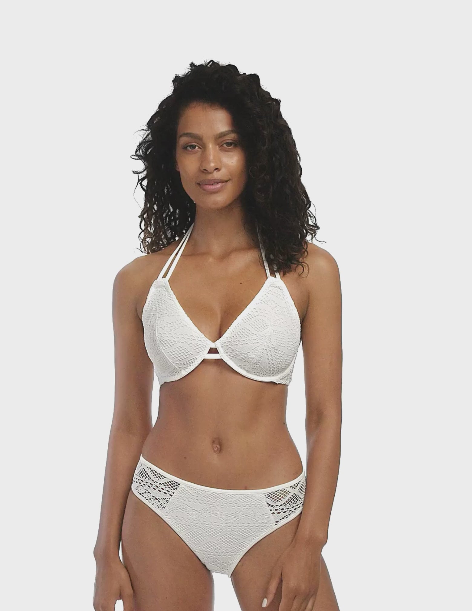 Load video: Sundance Underwire Bandless Halter Bikini Swim Top