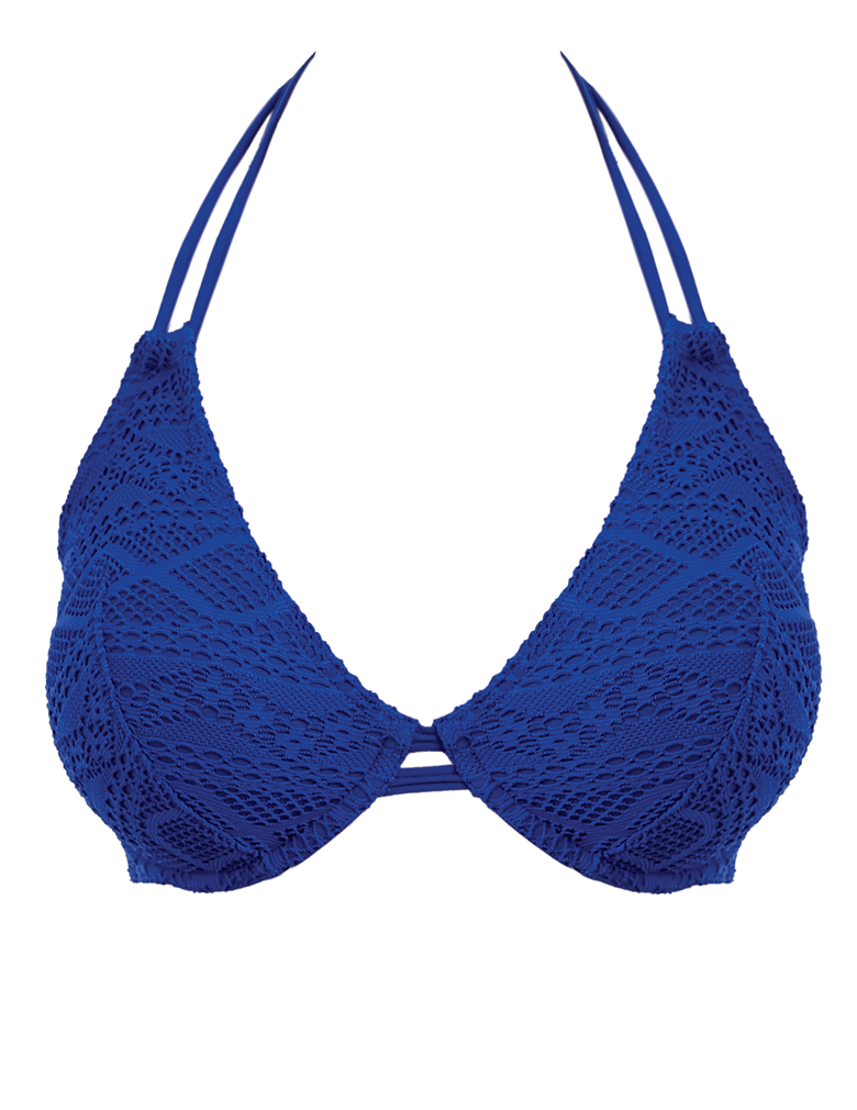 Freya Sundance AS3971 Cobalt Underwire Bandless Halter Bikini Swim Top cutout