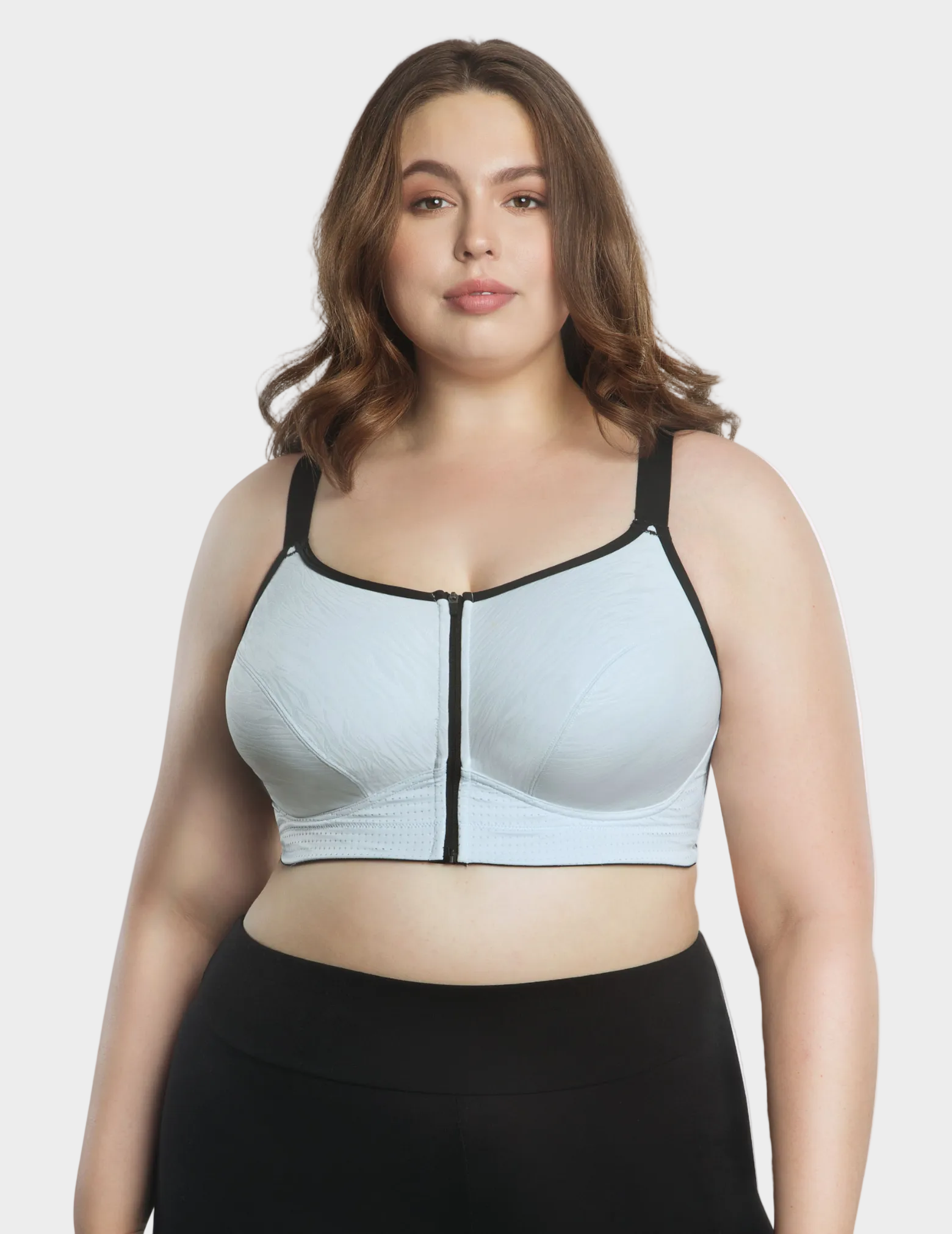 Wave Front Close Zipper Sports Bra