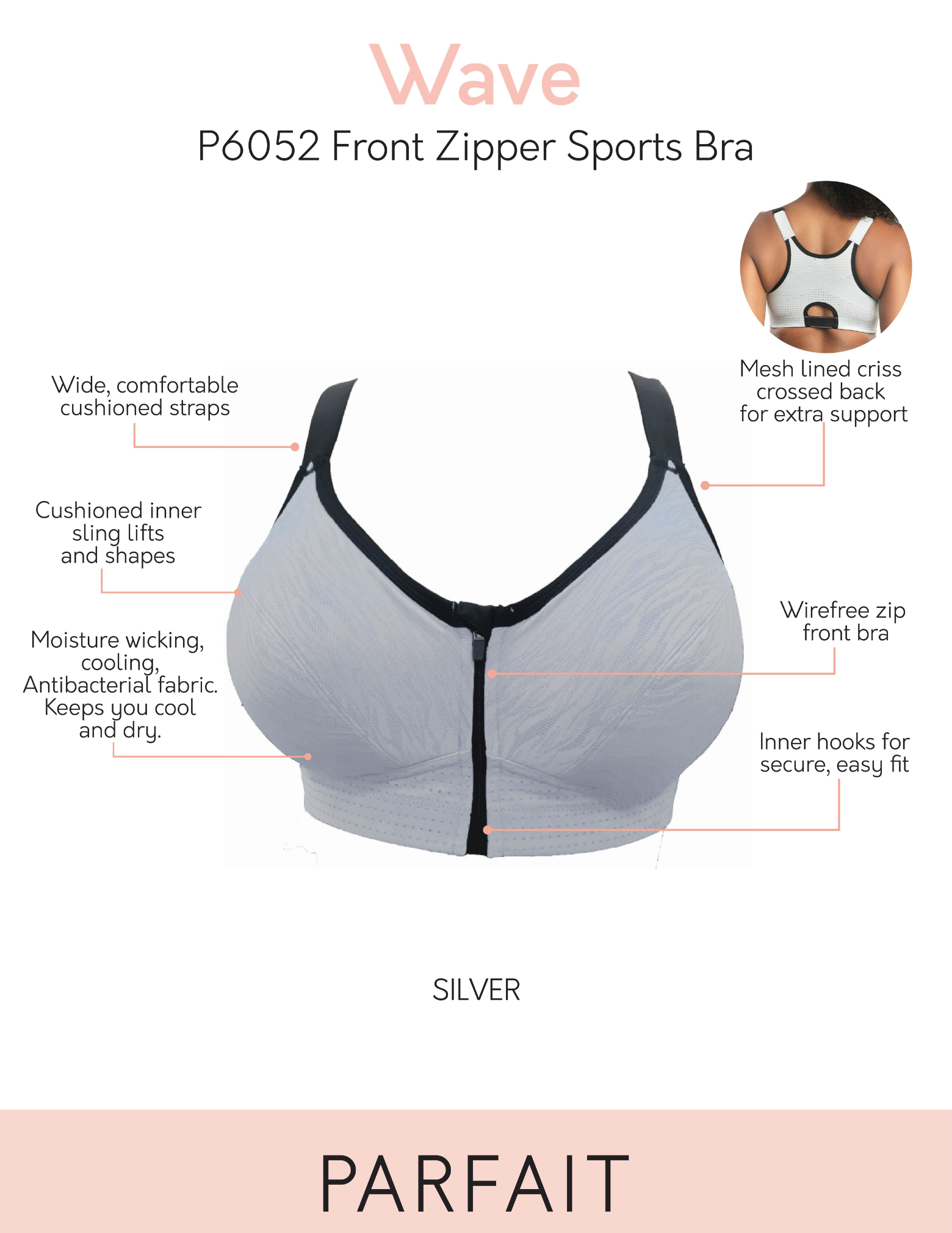 Wave Front Close Zipper Sports Bra