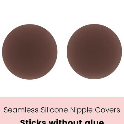 circular adhesive nipple cover front view, dark nude