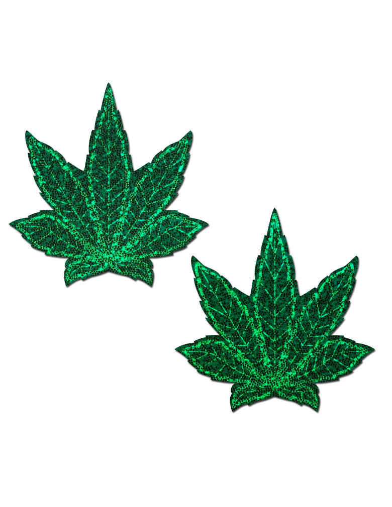 Pot Leaf Glitter Green Nipple Covers 