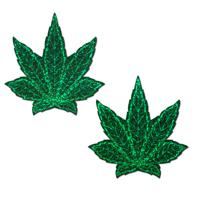 Pot Leaf Glitter Green Nipple Covers 