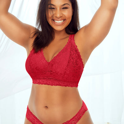 parfait adriana wire free bralette lace cups in red front view