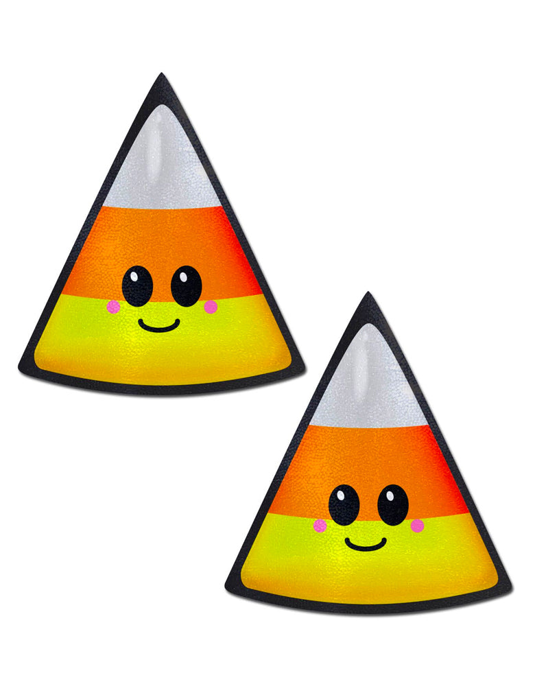 triangular candy corn nipple covers with cute smiley face