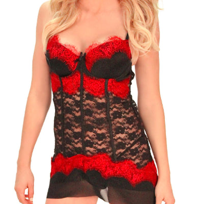 Lovely Lies JL145 Black & Red Lace Babydoll zoom front view