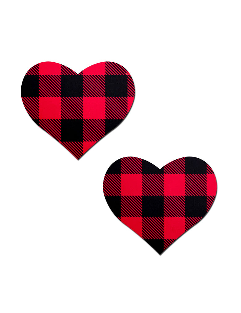 black and red plaid red heart shaped nipple covers